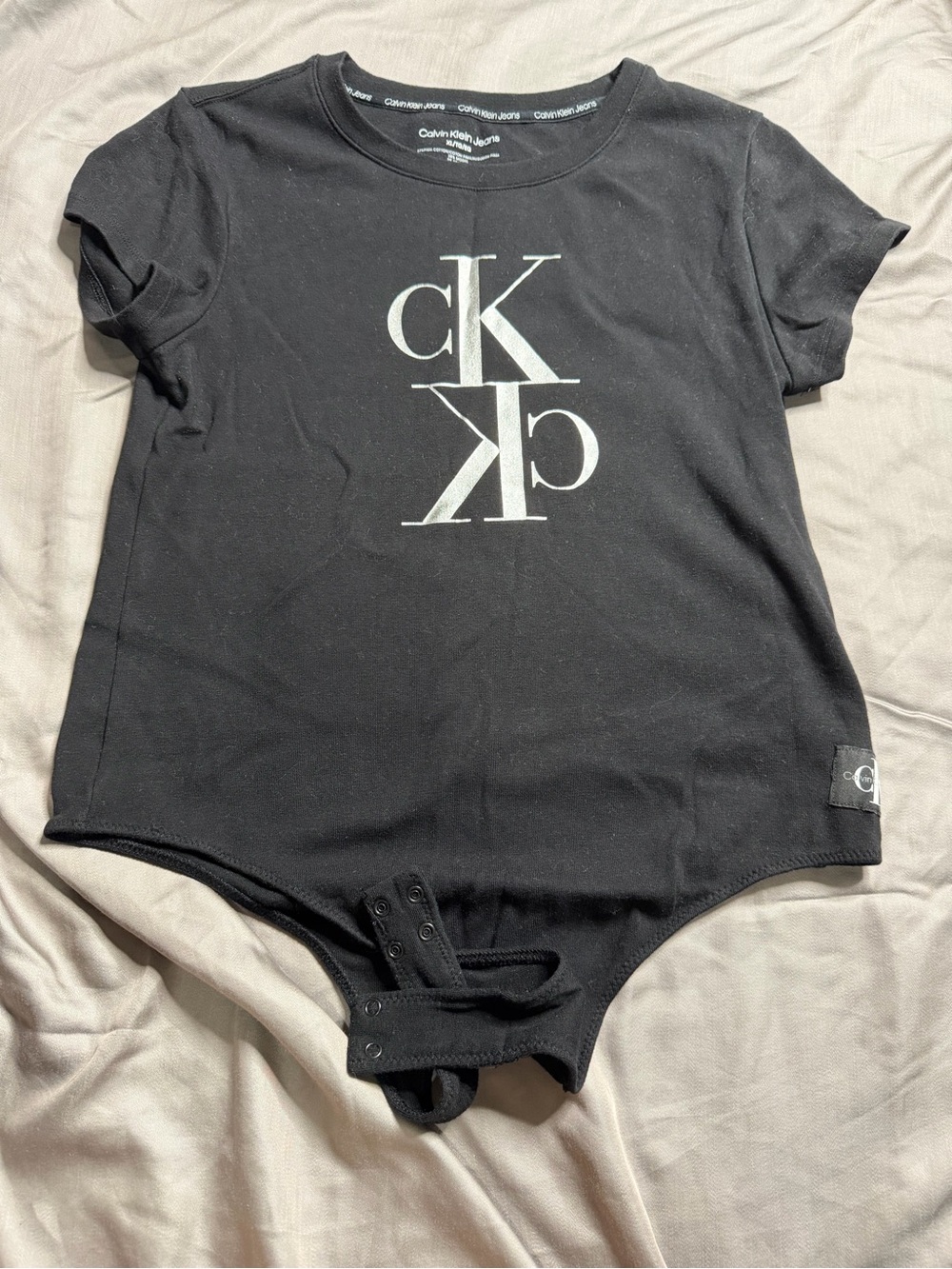 Calvin Klein Jeans Black Bodysuit with White CK Monogram